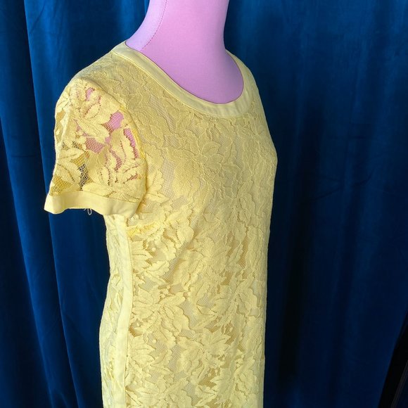 Donna Morgan Floral Lace Short Sleeve Sheath Dress Yellow - Picture 4 of 8